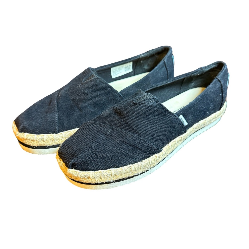 TOMS Alpargata Platform Espadrille Black Canvas Slip On Shoes Womens‎ 6 10017831